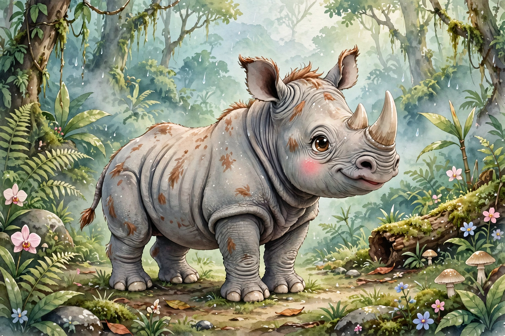 Sumatran rhinoceros illustration